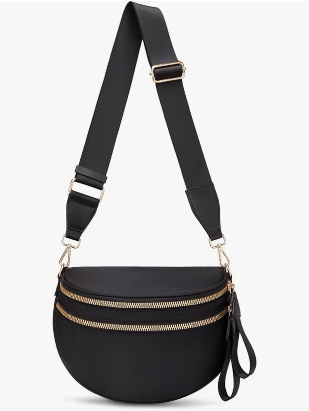 Black Bum Bag Crossbody Bag with Wide Adjustable Strap